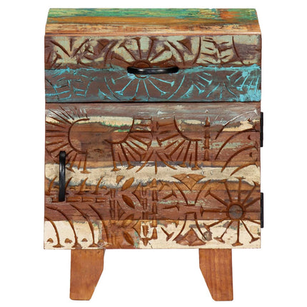 Table De Chevet Sculptée À La Main 40X30X50Cm Bois Récupération