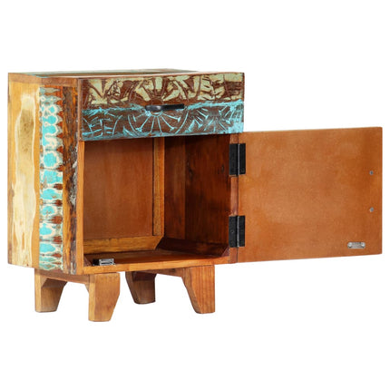 Table De Chevet Sculptée À La Main 40X30X50Cm Bois Récupération
