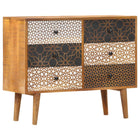 Buffet Avec Motif Imprimé 90X30X70 Cm Bois De Manguier Massif