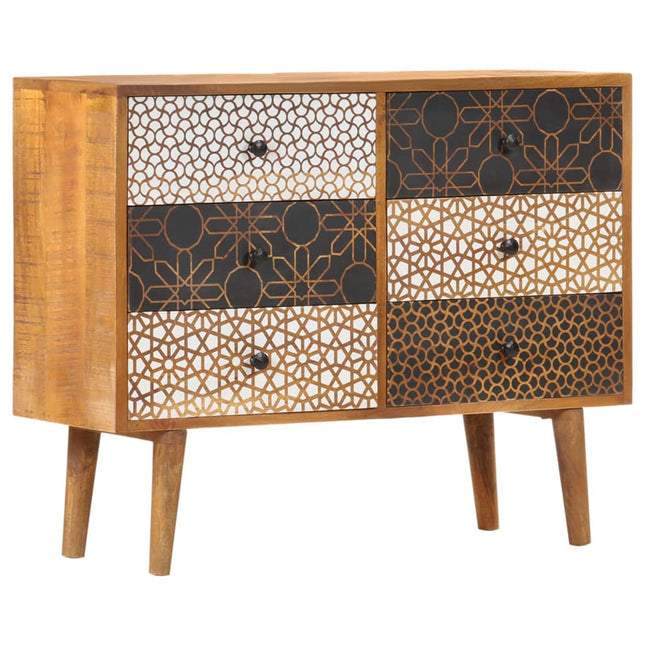 Buffet Avec Motif Imprimé 90X30X70 Cm Bois De Manguier Massif