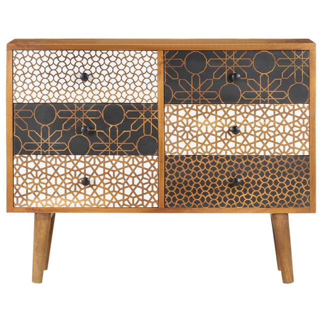 Buffet Avec Motif Imprimé 90X30X70 Cm Bois De Manguier Massif