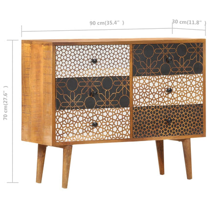 Buffet Avec Motif Imprimé 90X30X70 Cm Bois De Manguier Massif