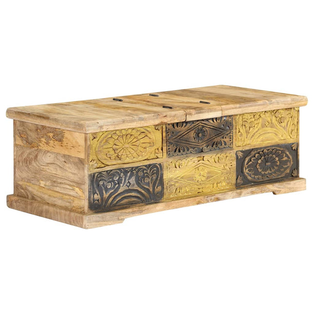 Table Basse 100X50X35 Cm Bois De Manguier Massif Noir Et Crème