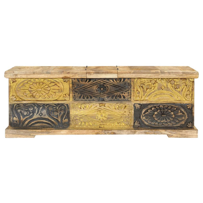 Table Basse 100X50X35 Cm Bois De Manguier Massif Noir Et Crème