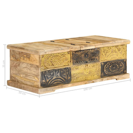 Table Basse 100X50X35 Cm Bois De Manguier Massif Noir Et Crème