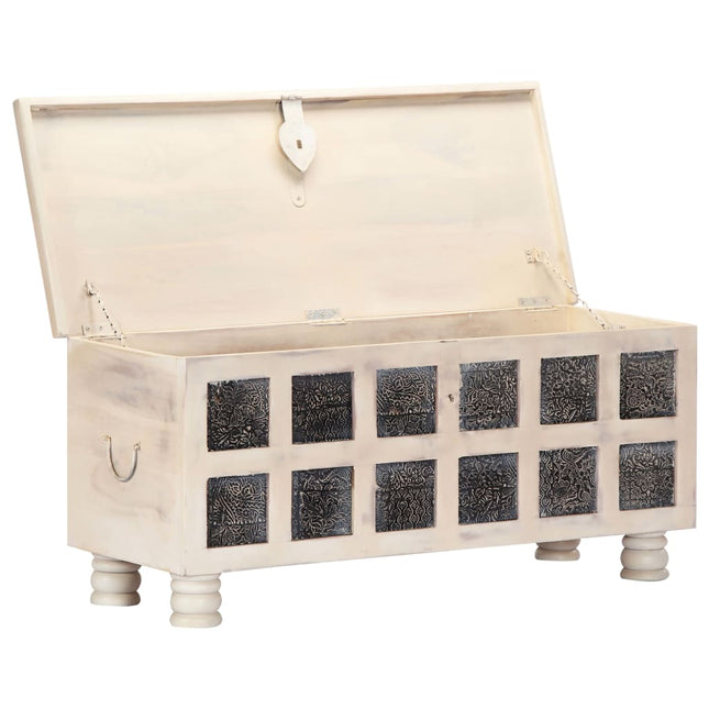 Boîte De Rangement Blanc 110X40X45 Cm Bois D'acacia Massif