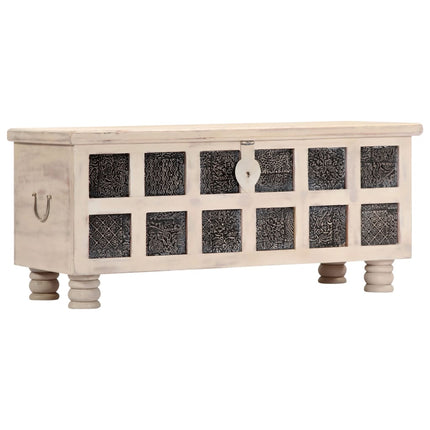 Boîte De Rangement Blanc 110X40X45 Cm Bois D'acacia Massif