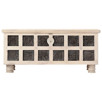 Boîte De Rangement Blanc 110X40X45 Cm Bois D'acacia Massif
