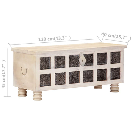 Boîte De Rangement Blanc 110X40X45 Cm Bois D'acacia Massif