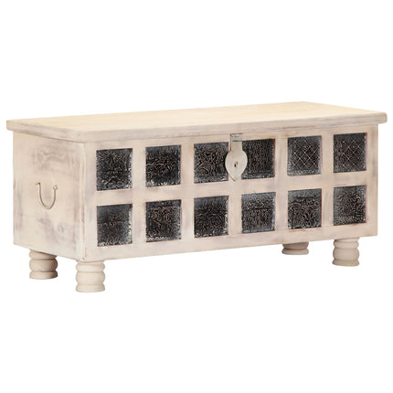 Boîte De Rangement Blanc 110X40X45 Cm Bois D'acacia Massif