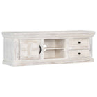 Meuble Tv Blanc 120X30X40 Cm Bois Massif De Manguier