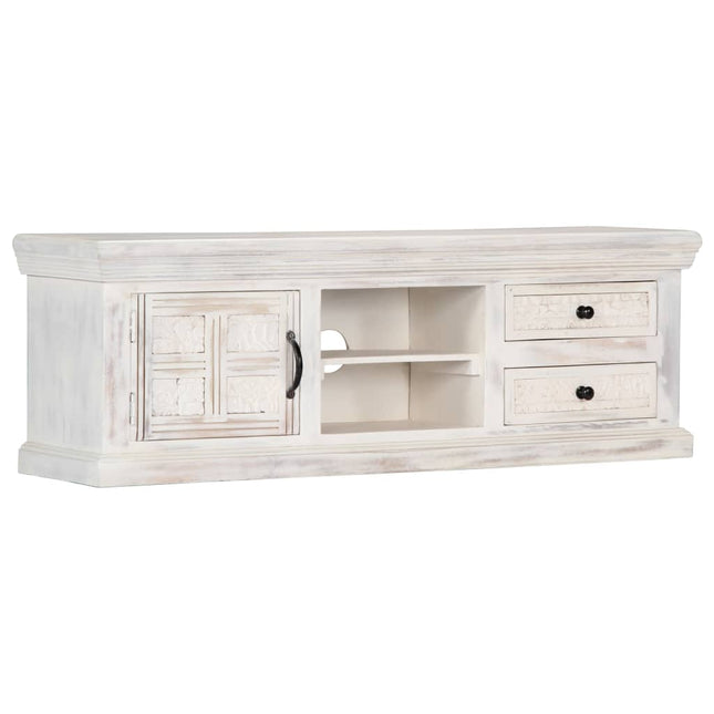Meuble Tv Blanc 120X30X40 Cm Bois Massif De Manguier
