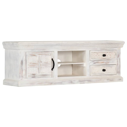 Meuble Tv Blanc 120X30X40 Cm Bois Massif De Manguier
