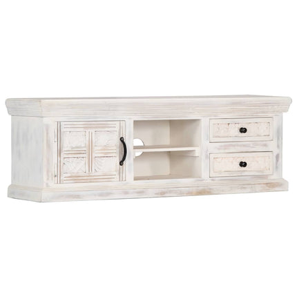 Meuble Tv Blanc 120X30X40 Cm Bois Massif De Manguier