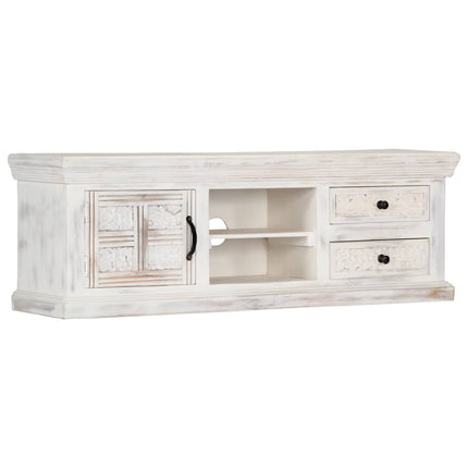 Meuble Tv Blanc 120X30X40 Cm Bois Massif De Manguier