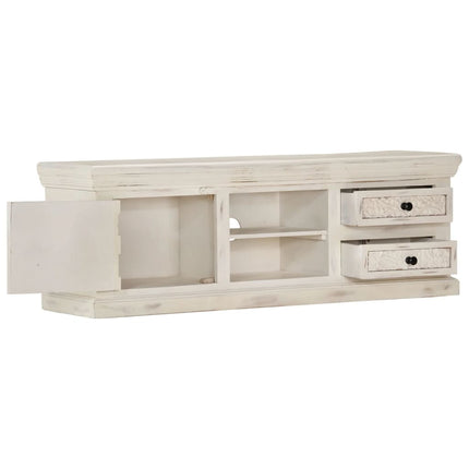 Meuble Tv Blanc 120X30X40 Cm Bois Massif De Manguier