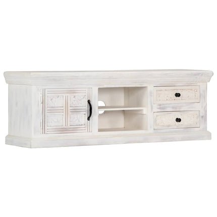 Meuble Tv Blanc 120X30X40 Cm Bois Massif De Manguier