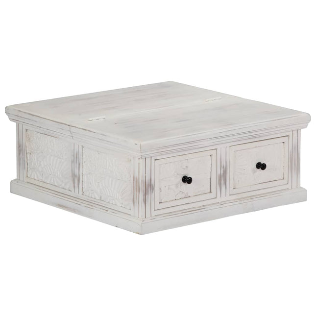 Table Basse Blanc 70X70X30 Cm Bois De Manguier Massif