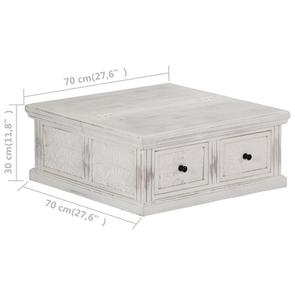 Table Basse Blanc 70X70X30 Cm Bois De Manguier Massif