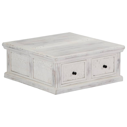 Table Basse Blanc 70X70X30 Cm Bois De Manguier Massif