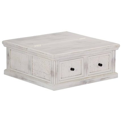 Table Basse Blanc 70X70X30 Cm Bois De Manguier Massif