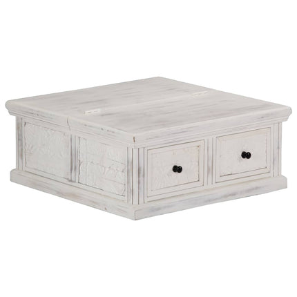 Table Basse Blanc 70X70X30 Cm Bois De Manguier Massif