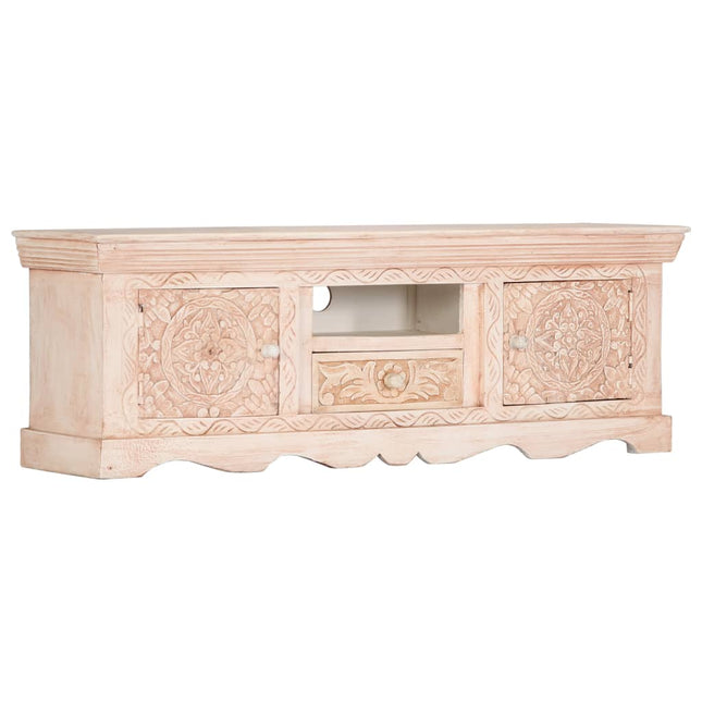 Meuble Tv Blanc 120X30X40 Cm Bois Massif De Manguier