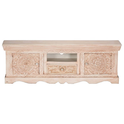 Meuble Tv Blanc 120X30X40 Cm Bois Massif De Manguier