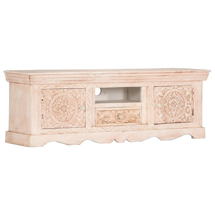 Meuble Tv Blanc 120X30X40 Cm Bois Massif De Manguier