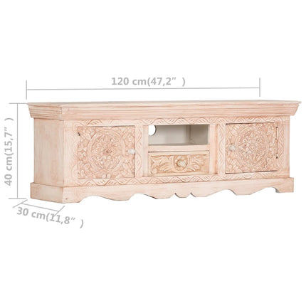 Meuble Tv Blanc 120X30X40 Cm Bois Massif De Manguier