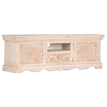 Meuble Tv Blanc 120X30X40 Cm Bois Massif De Manguier