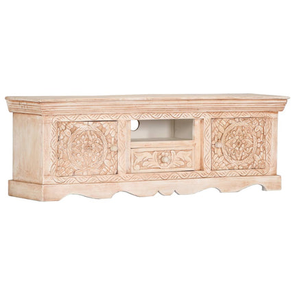 Meuble Tv Blanc 120X30X40 Cm Bois Massif De Manguier