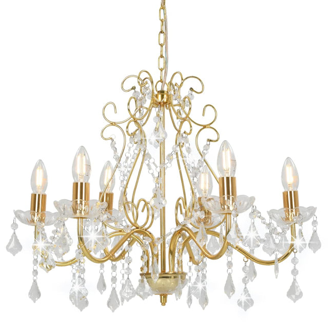 Lustre Avec Perles De Cristal Doré Rond 6 X E14