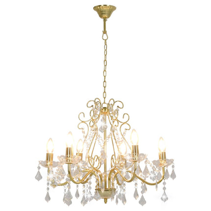 Lustre Avec Perles De Cristal Doré Rond 6 X E14