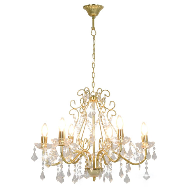 Lustre Avec Perles De Cristal Doré Rond 6 X E14