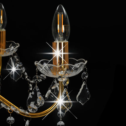 Lustre Avec Perles De Cristal Doré Rond 6 X E14