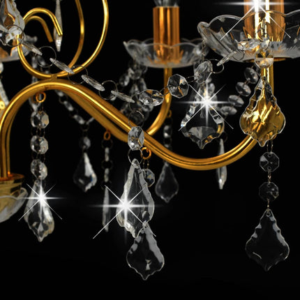 Lustre Avec Perles De Cristal Doré Rond 6 X E14
