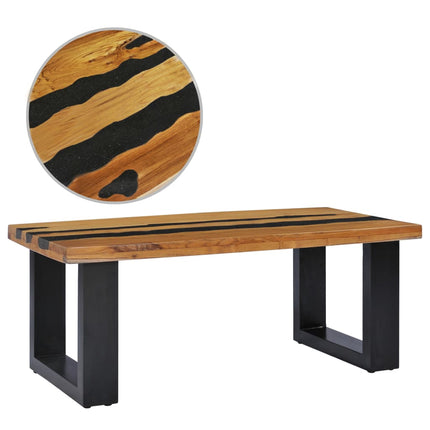 Table Basse 100X50X40 Cm Bois De Teck Massif Et Pierre De Lave