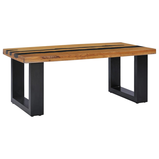 Table Basse 100X50X40 Cm Bois De Teck Massif Et Pierre De Lave