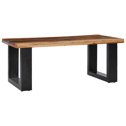 Table Basse 100X50X40 Cm Bois De Teck Massif Et Pierre De Lave