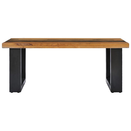 Table Basse 100X50X40 Cm Bois De Teck Massif Et Pierre De Lave