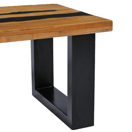 Table Basse 100X50X40 Cm Bois De Teck Massif Et Pierre De Lave