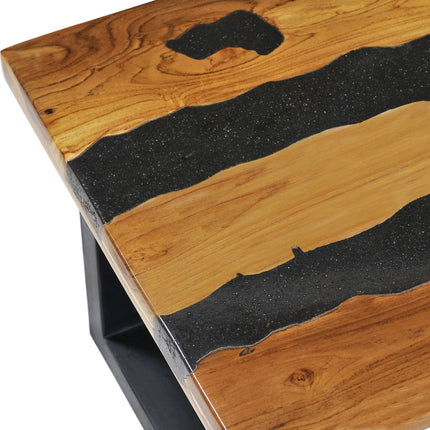 Table Basse 100X50X40 Cm Bois De Teck Massif Et Pierre De Lave