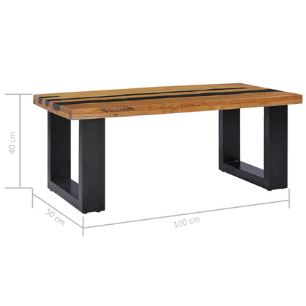 Table Basse 100X50X40 Cm Bois De Teck Massif Et Pierre De Lave
