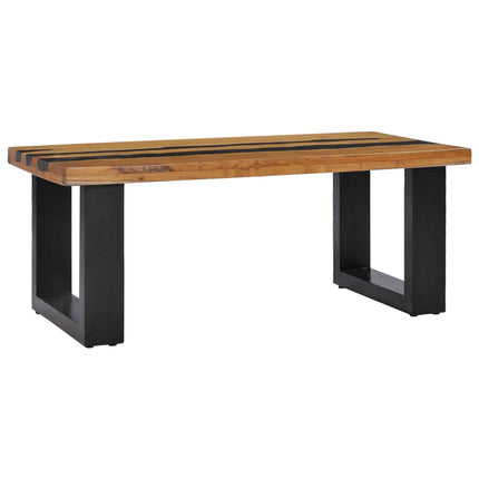Table Basse 100X50X40 Cm Bois De Teck Massif Et Pierre De Lave