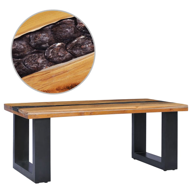 Table Basse 100X50X40 Cm Bois De Teck Massif Et Pierre De Lave