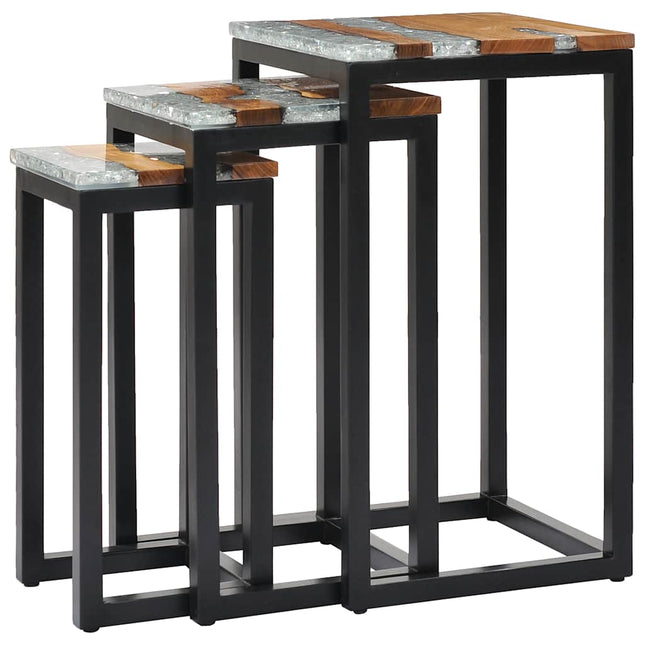 Tables Gigognes 3 Pcs Bois De Teck Massif Et Polyrésine