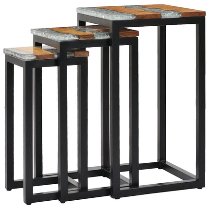 Tables Gigognes 3 Pcs Bois De Teck Massif Et Polyrésine