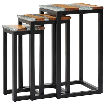Tables Gigognes 3 Pcs Bois De Teck Massif Et Polyrésine