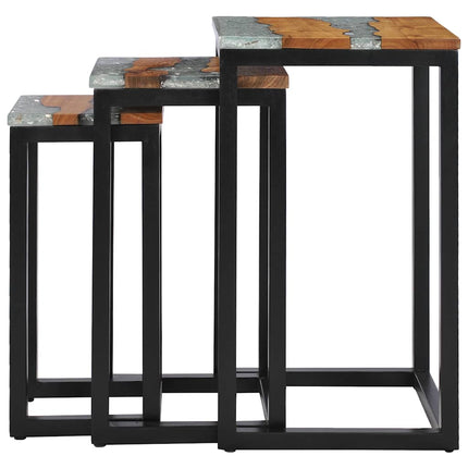 Tables Gigognes 3 Pcs Bois De Teck Massif Et Polyrésine